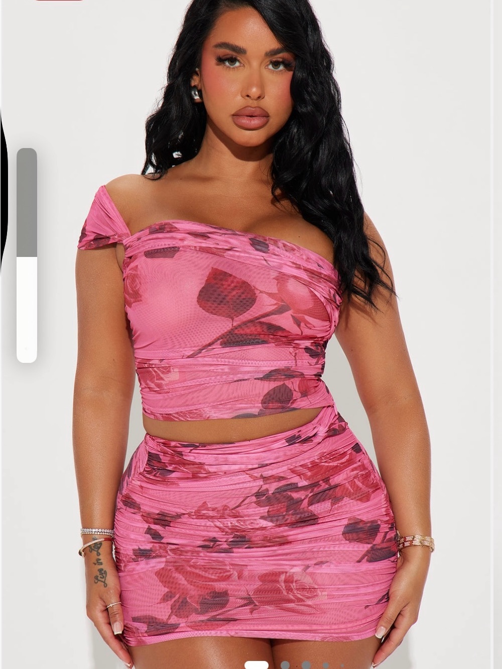 Fashion Nova Pink Floral Ruched Mini Skirt